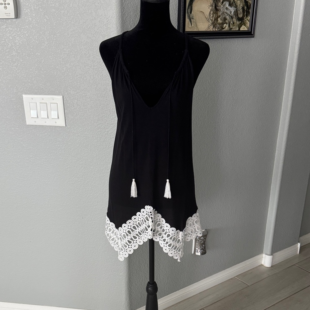 Black Top with White Lace Hem!